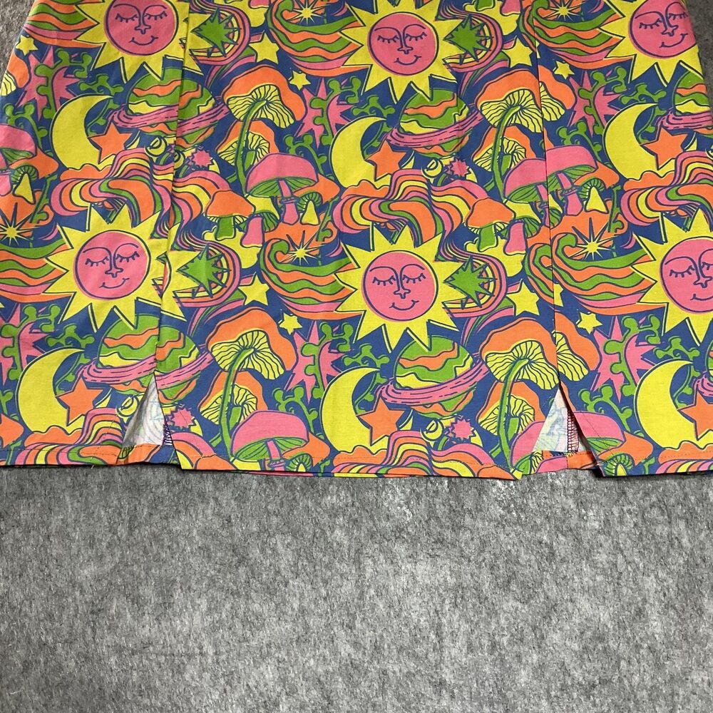 Psychedelic Skirt Womens XL Multicolor Space Mushroom Print Boho Mini Handmade - Picture 3 of 11